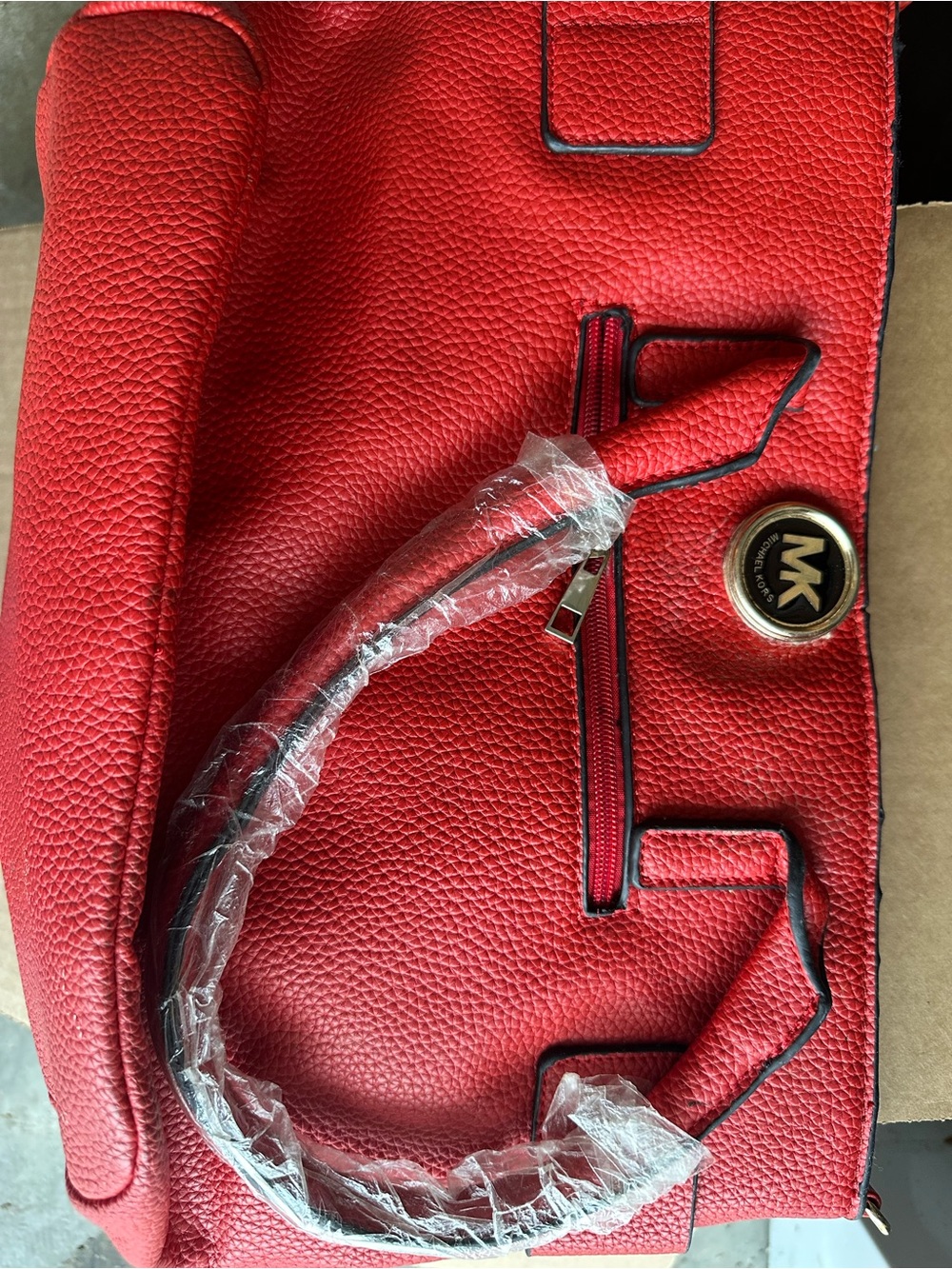 Michael Kors Bright Red Pebbled Leather Tote with Gold MK Accent